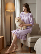 Puff Ruffle Cuff 3/4 Sleeve 100% Pure Silk Sleep Dress