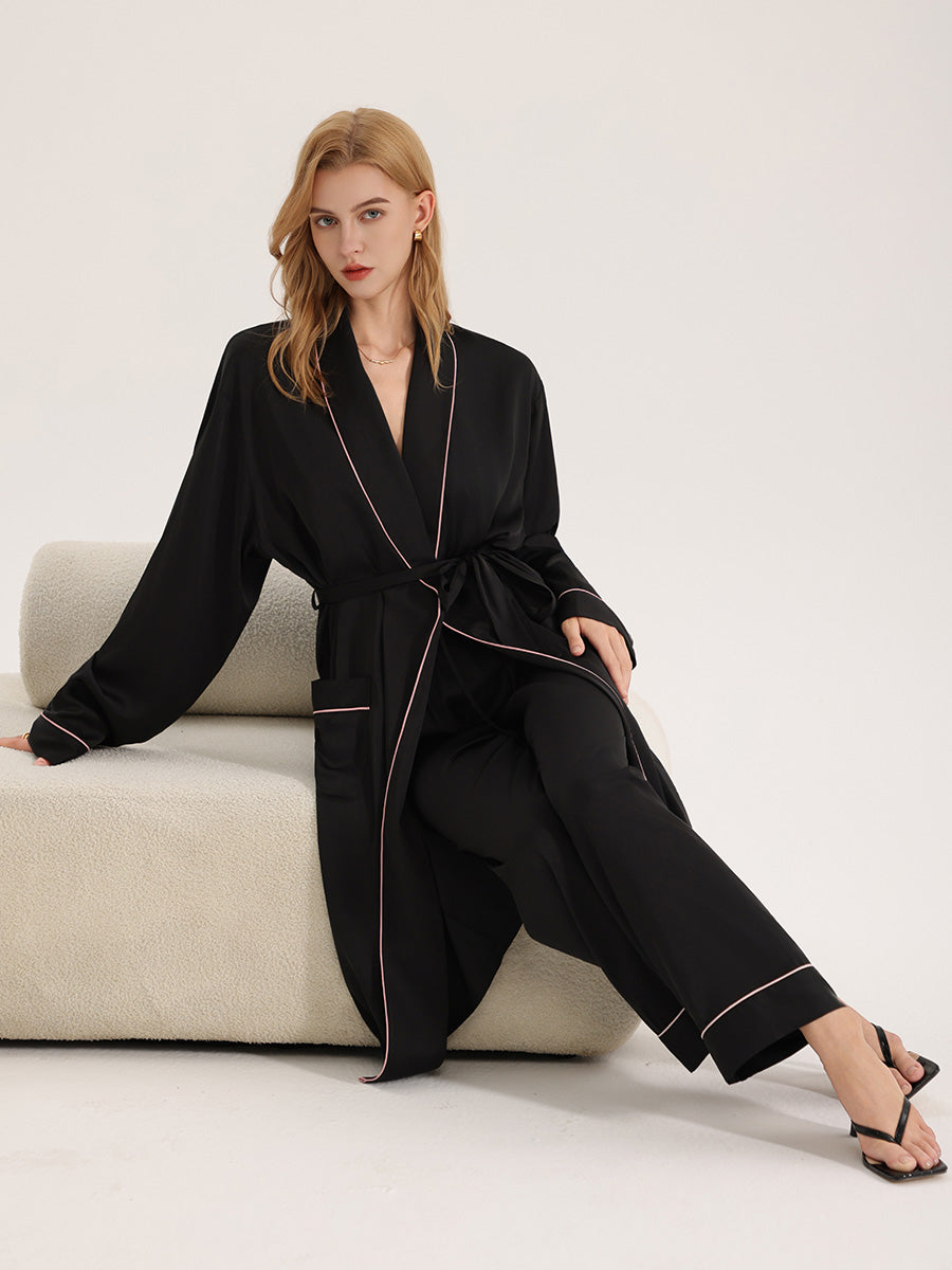 Piped Trim Satin Robe