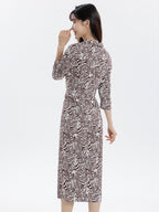 3/4 Sleeve Zebra Print Silk Blend Shirt Dress