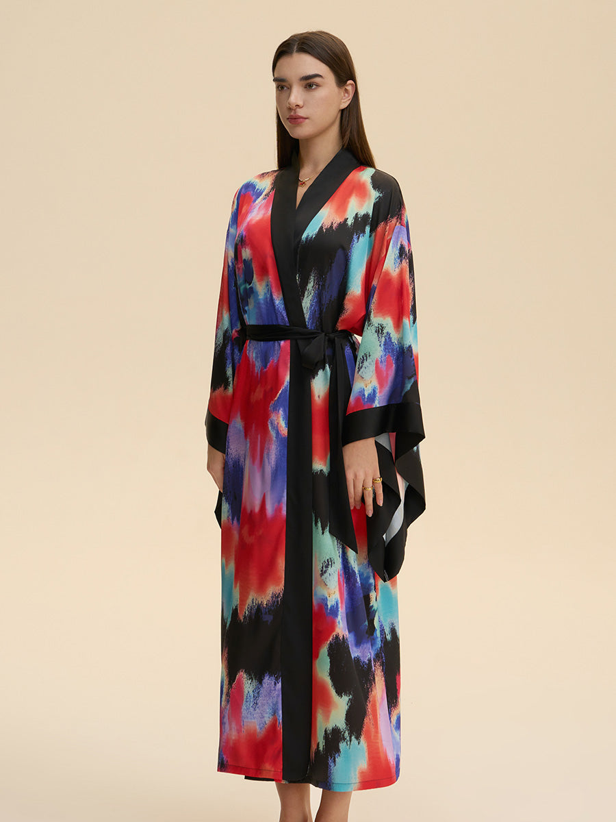 Printed Satin Kimono Robe