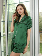 19 Momme Silk Short Sleeve Pajama Shorts Set with Contrast Piping