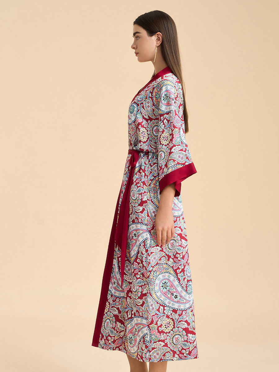 Paisley Print Satin Kimono Robe