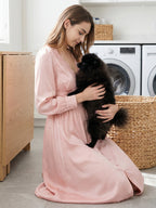 Elegant Lace Trim V-Neck 100% Mulberry Silk Full Length Nightdress