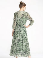 100% Pure Silk Mesh V-Neck Midi Dress