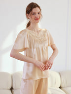 19 Momme Silk Pajama Set with Lace Yoke