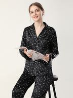 19 Momme Silk Long Sleeve Pajama Set with Letter Print