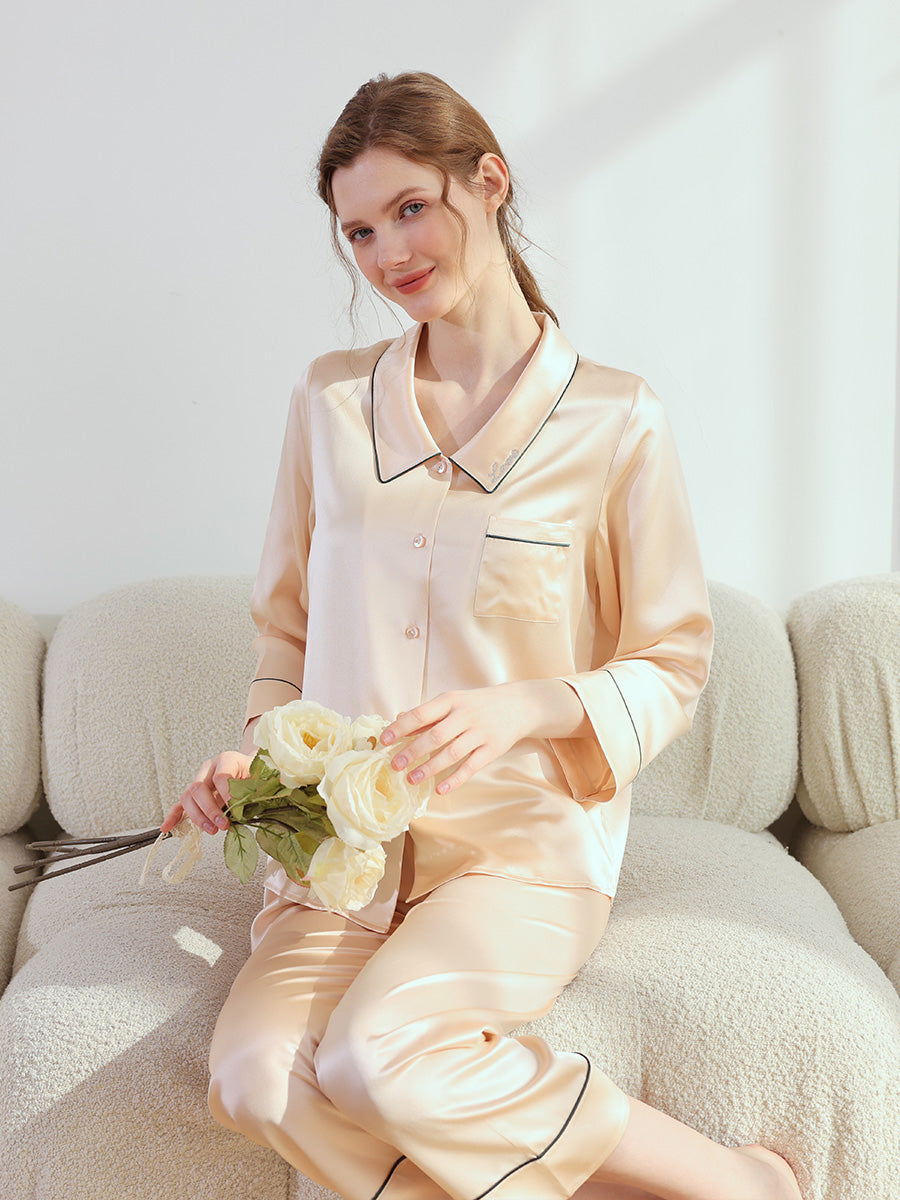 19 Momme Pointed Collar Silk Pajama Set