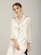 19 Momme Silk Long Sleeve Pajama Set with Contrast Piping