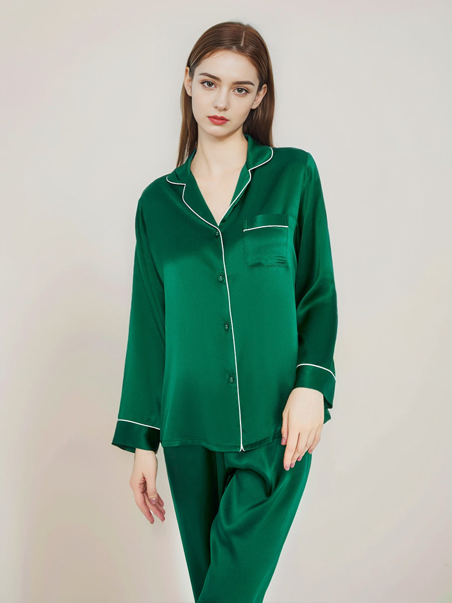 Contrast Piping Long Sleeve Pajama Set