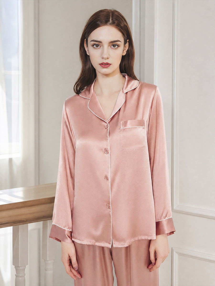 Contrast Piping Long Sleeve Pajama Set