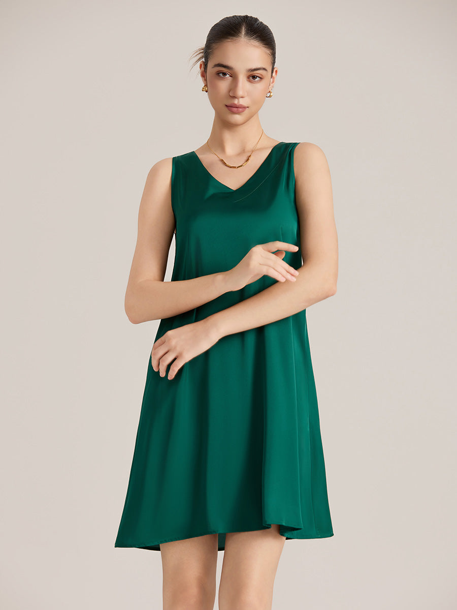 Emerald Green Satin Sleeveless Shift Dress