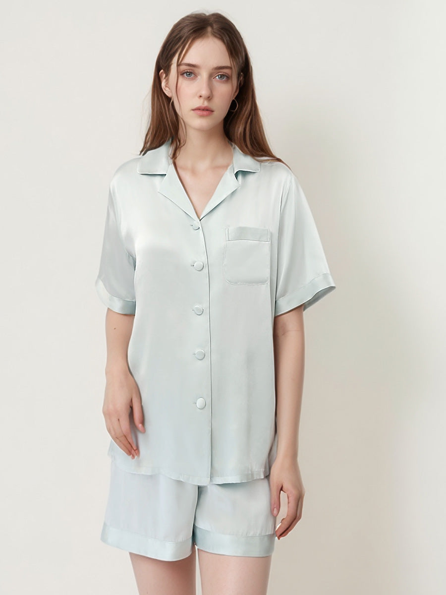 Short Sleeve Button Front Pajama Shorts Set