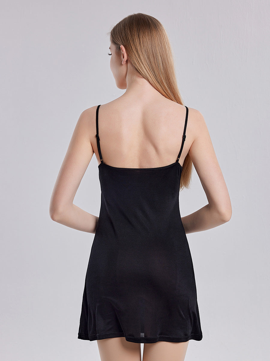 100% Pure Silk Nightgown with Built-in Pads Spaghetti Strap Sleep Dress
