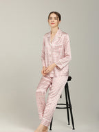 Long Sleeve Mulberry Silk Pajama Set with Houndstooth Print