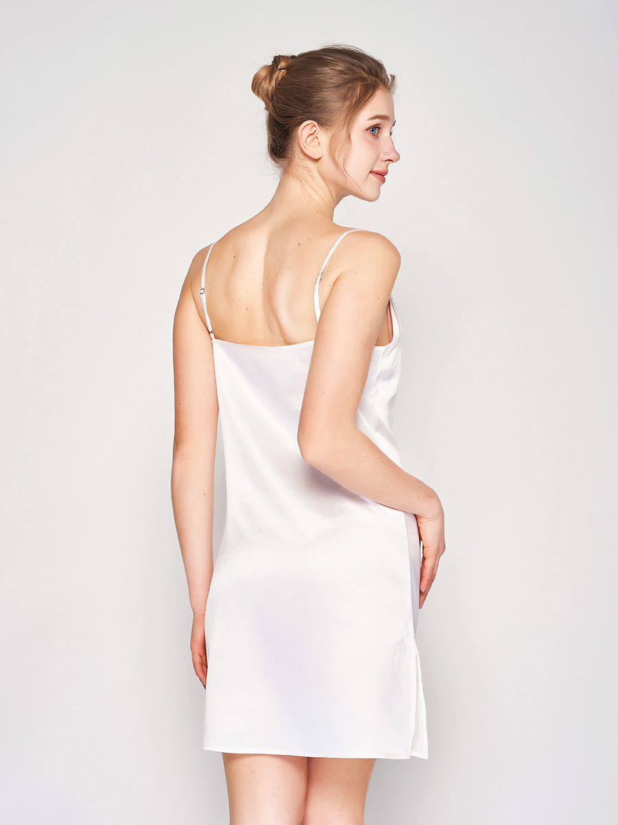 100% Mulberry Silk 19 Momme Sleeveless Side Slit Sleep Dress