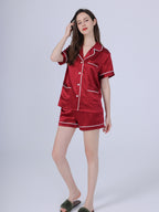 25 Momme Silk Short Sleeve Pajama Set with Contrast Piping