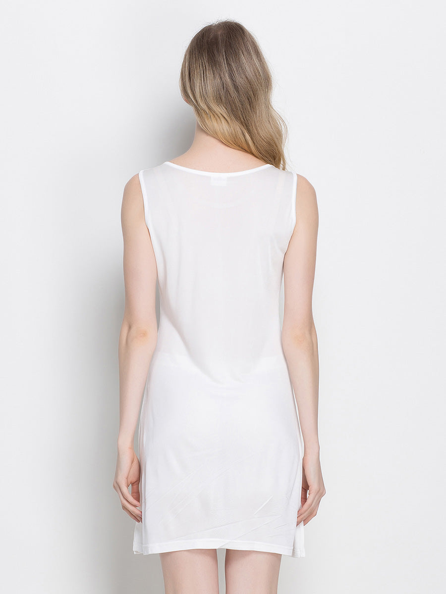 100% Mulberry Silk Sleeveless Nightgown Side Slit Sleep Dress