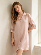 3/4 Sleeve Button Front 100% Pure Silk Nightshirt