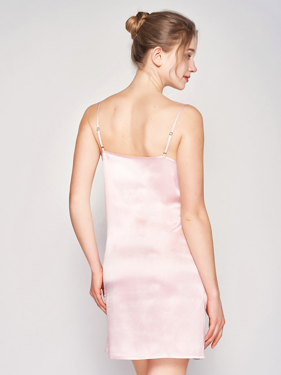 100% Mulberry Silk 19 Momme Sleeveless Side Slit Sleep Dress