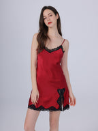 Lace Trim Mulberry Silk Slip Dress with Side Slit