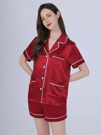 25 Momme Silk Short Sleeve Pajama Set with Contrast Piping