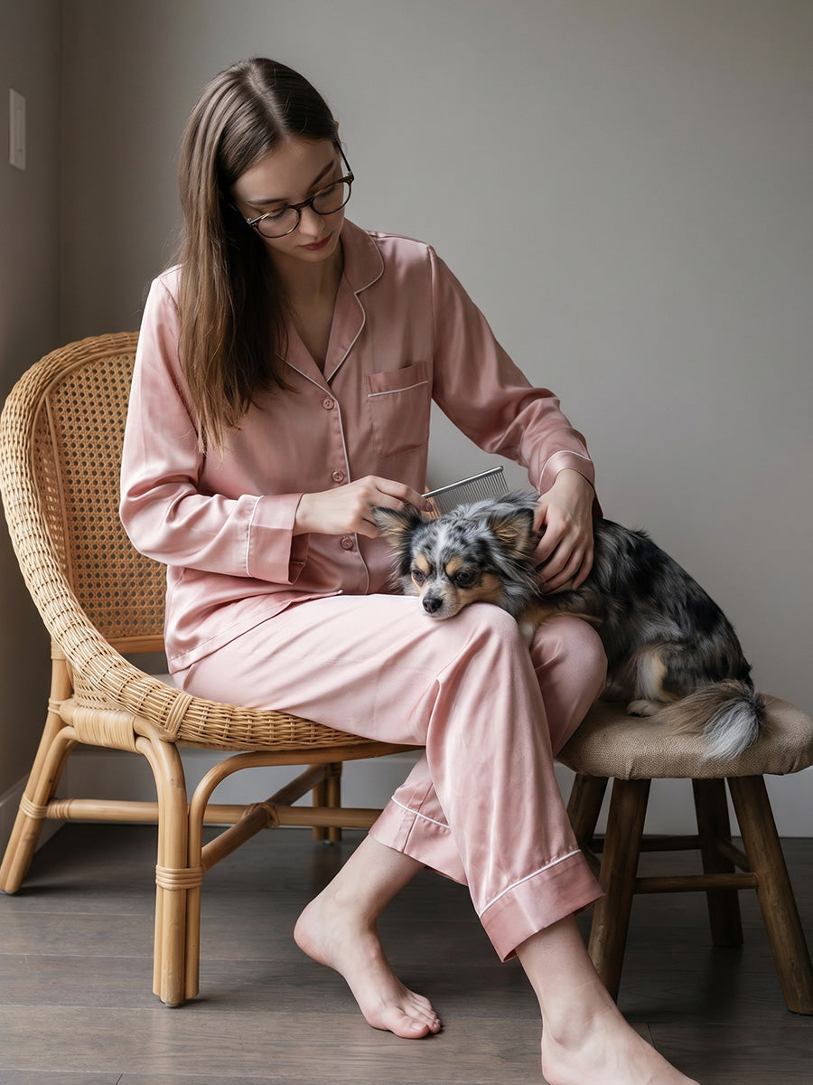 Contrast Piping Long Sleeve Pajama Set