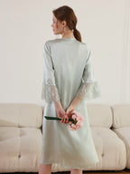 Floral Lace Mulberry Silk Robe and Slip Dress Set