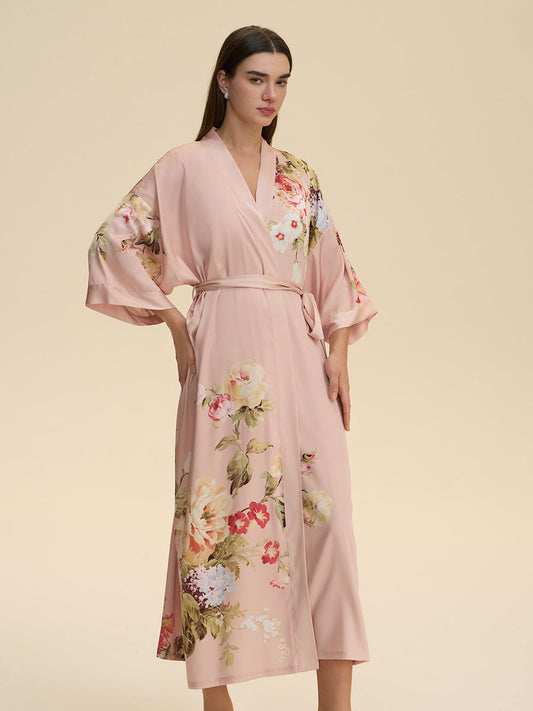 Floral Satin Kimono Robe
