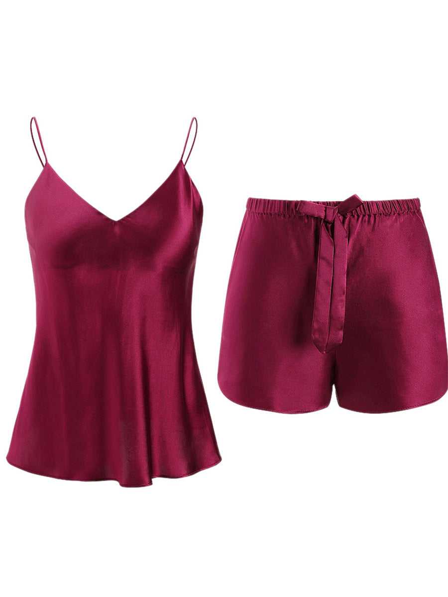 V-Neck Mulberry Silk Cami and Shorts Pajama Set