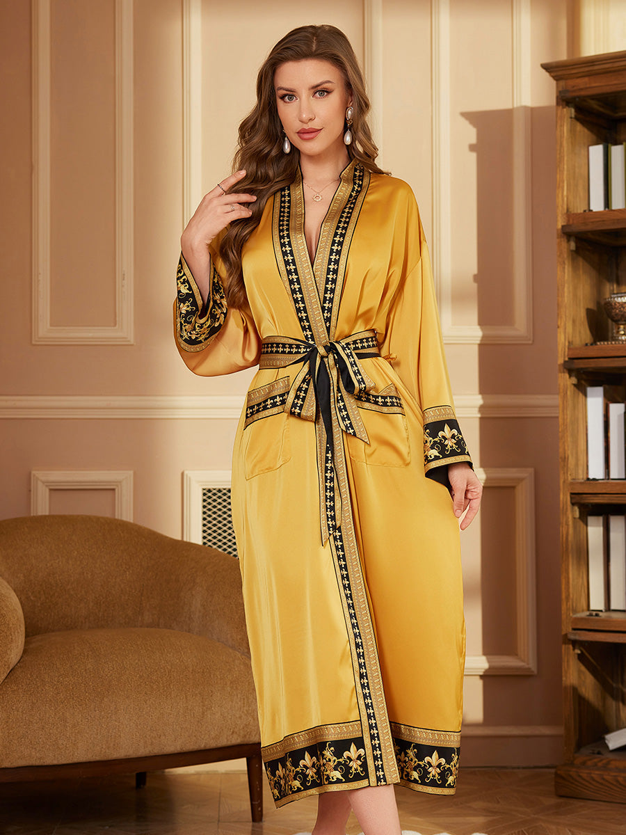Golden Satin Kimono Robe