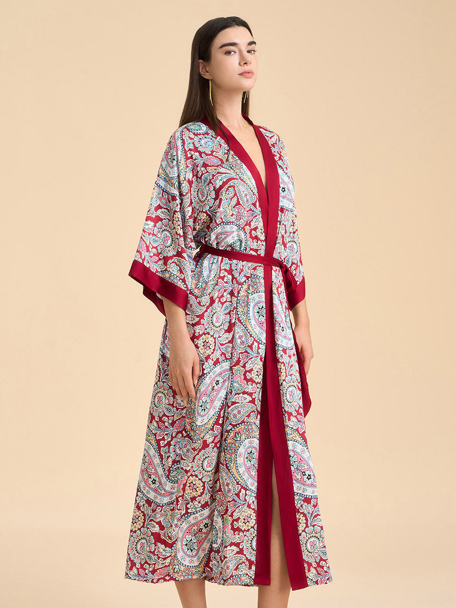 Paisley Print Satin Kimono Robe