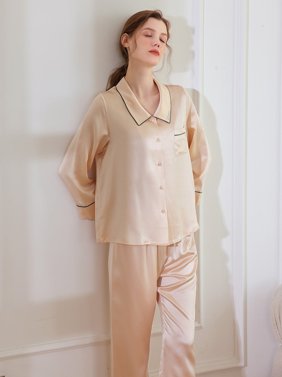 19 Momme Pointed Collar Silk Pajama Set