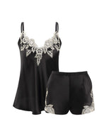 Floral Lace Mulberry Silk Cami and Shorts Pajama Set
