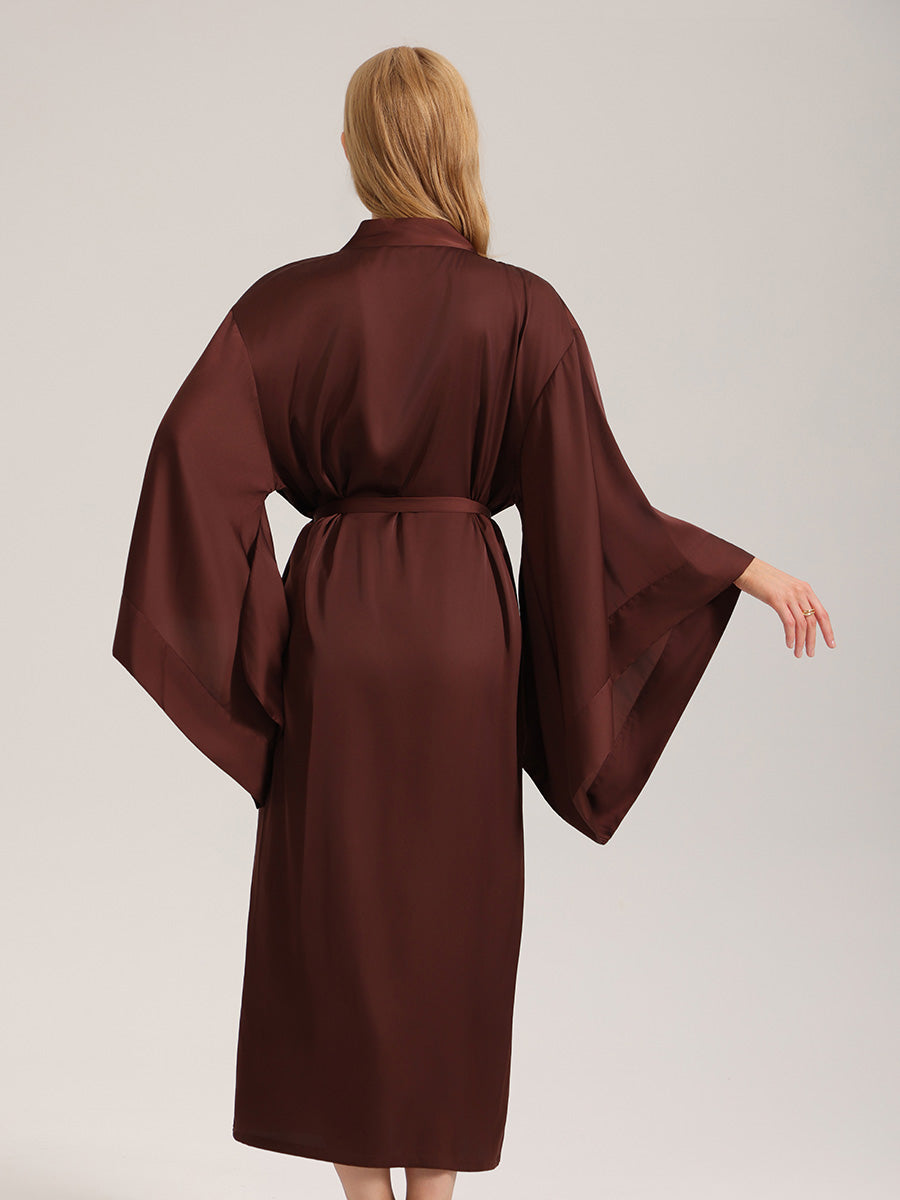 Chocolate Brown Satin Kimono Robe