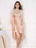 Mulberry Silk Robe and Keyhole Back Slip Dress Set