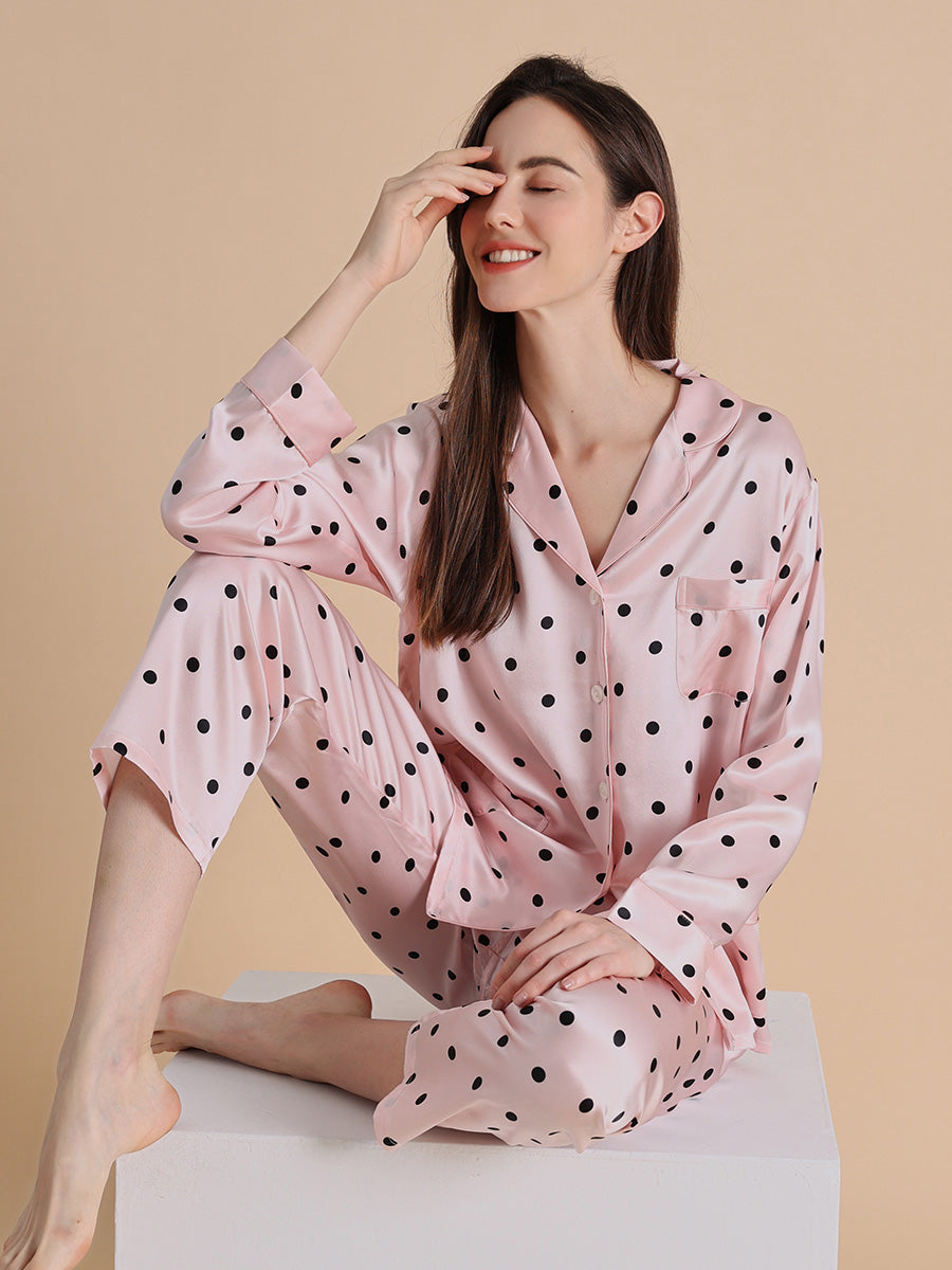 19 Momme Polka Dot Long Sleeve Silk Pajama Set