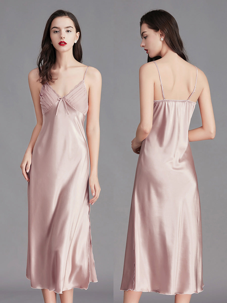 Dusty Pink Silky Lace Trim Slip Dress