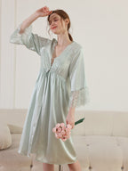 Floral Lace Mulberry Silk Robe and Slip Dress Set
