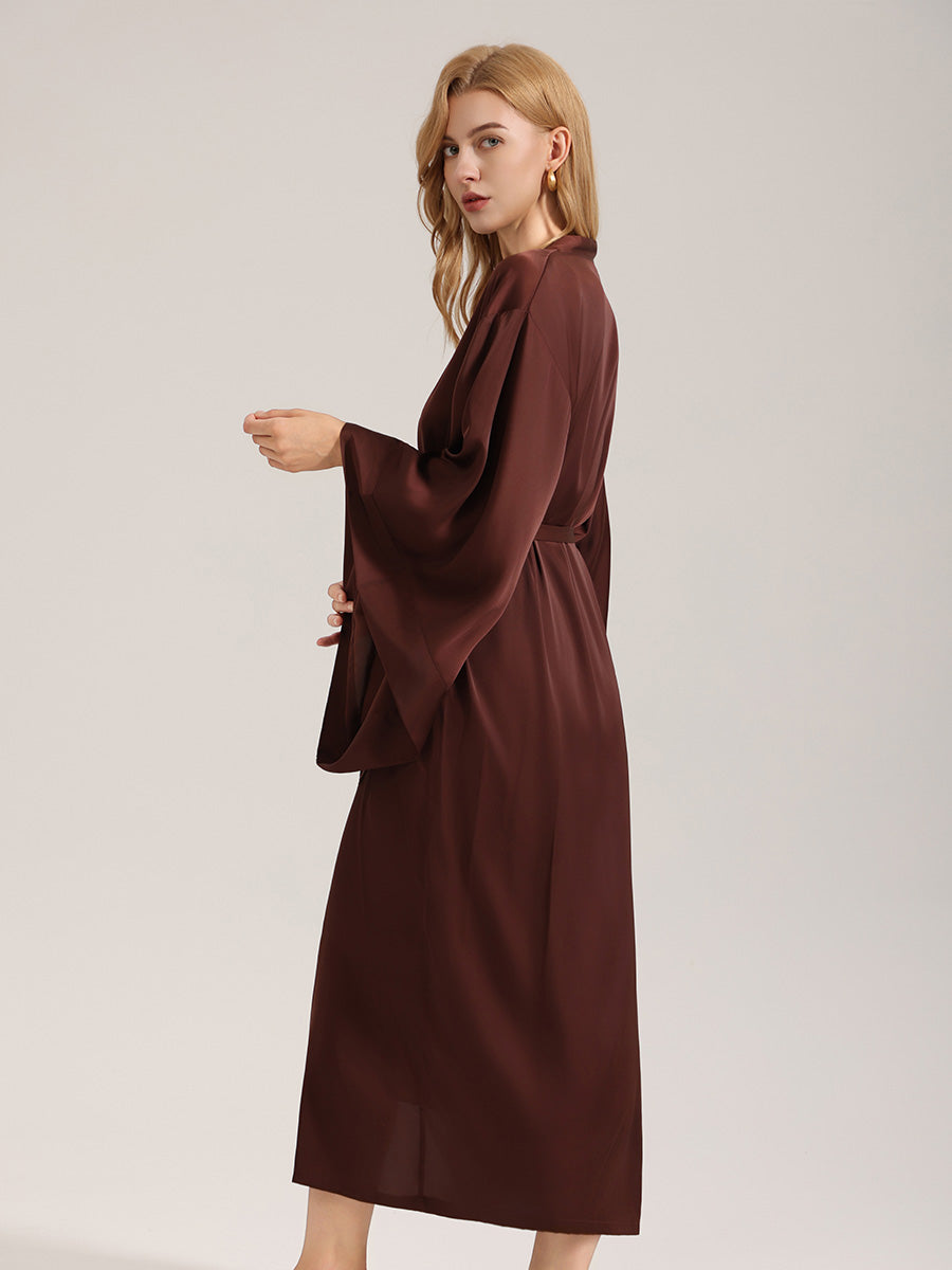 Chocolate Brown Satin Kimono Robe