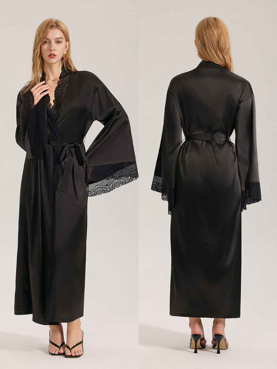 Black Satin Lace Robe