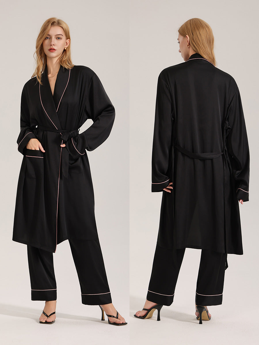 Piped Trim Satin Robe