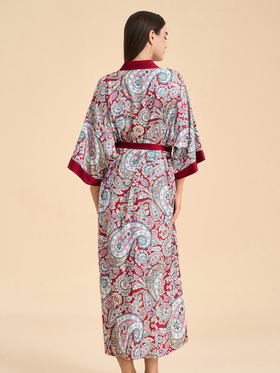 Paisley Print Satin Kimono Robe