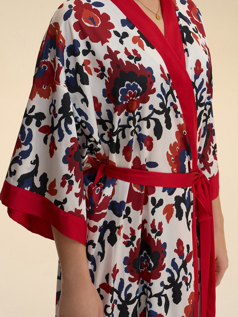 Boho Floral Satin Kimono Robe