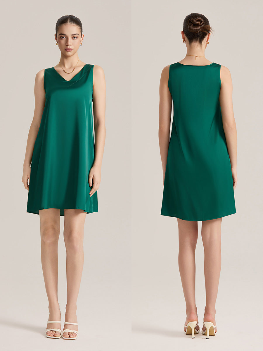 Emerald Green Satin Sleeveless Shift Dress