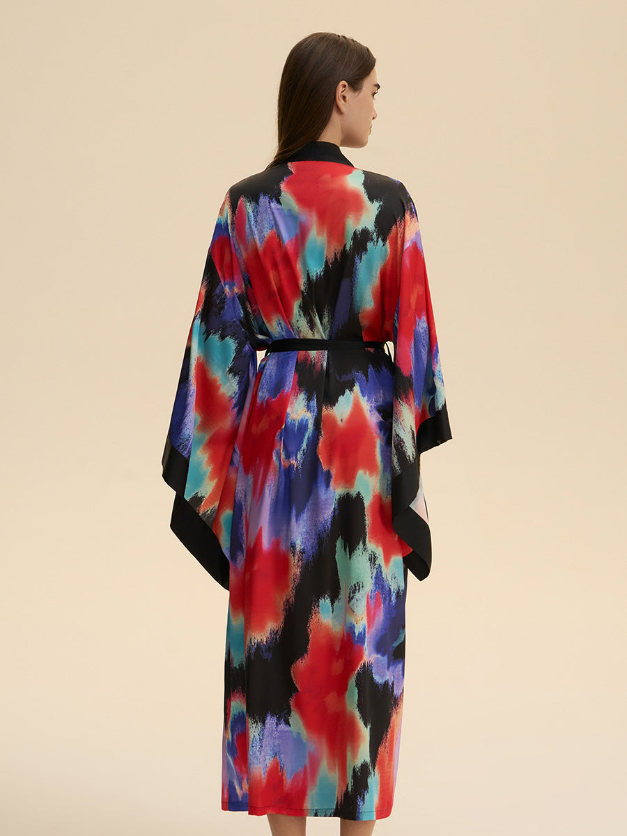 Printed Satin Kimono Robe