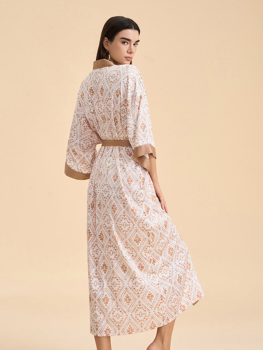 Geometric Jacquard Satin Kimono Robe