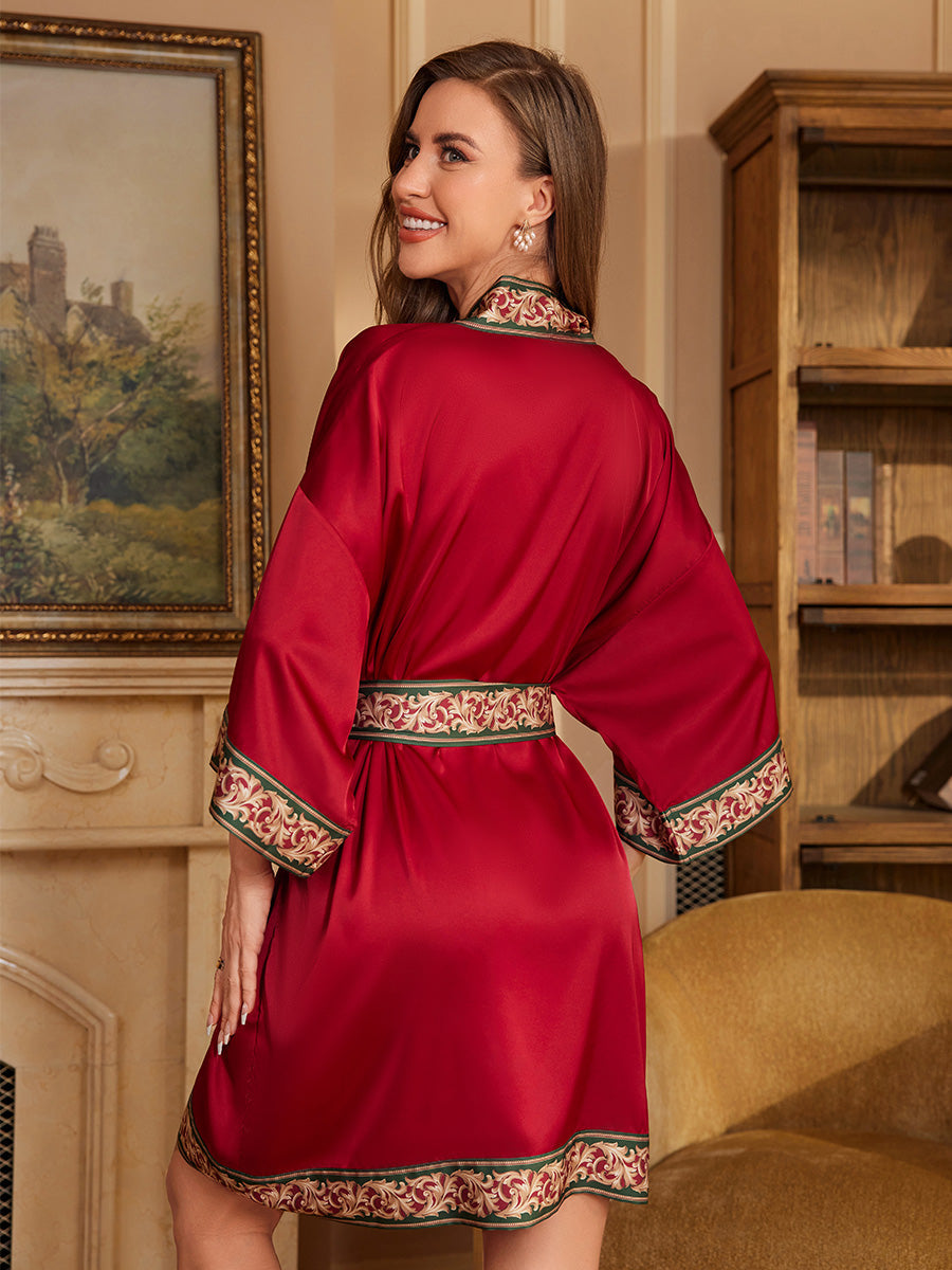 Wine Red Satin Lounge Robe