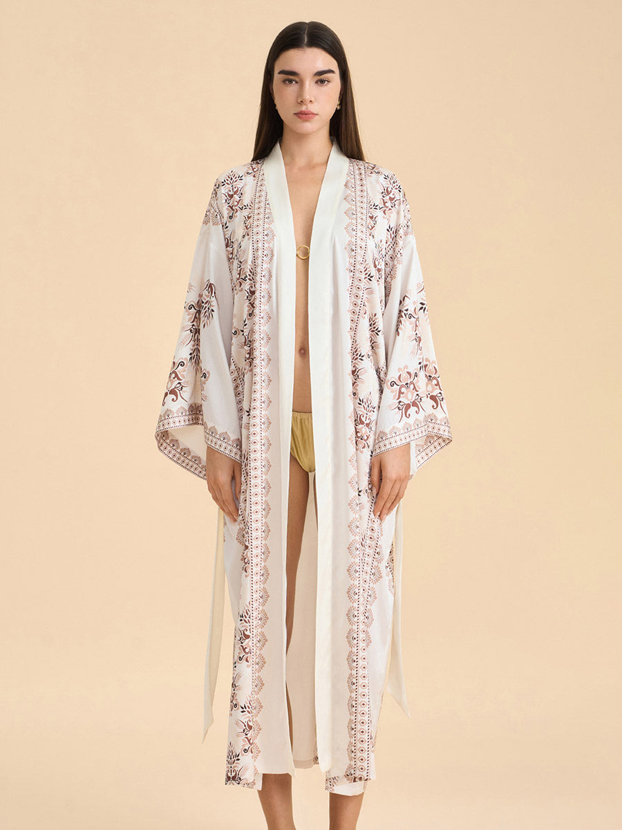 Bohemian Floral Satin Kimono Robe