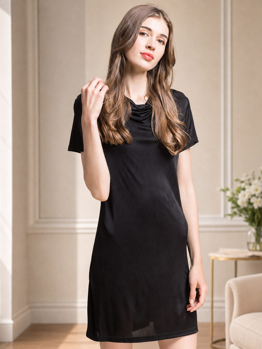 Silk Blend Cowl Neck Short Sleeve Nightgown