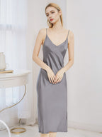 100% Pure Silk V-Neck Wrap Midi Slip Dress